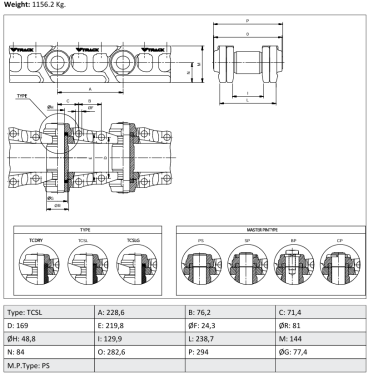 Цепь гусеничная D155/SD32 (41 зв., P=228) 175-32-00114 (VTrack) (консистентная смазка)
