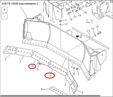 Нож отвала (Komatsu WD600) (1197х320х30) 41E-72-15240 средний, 8 отв., сферический отвал